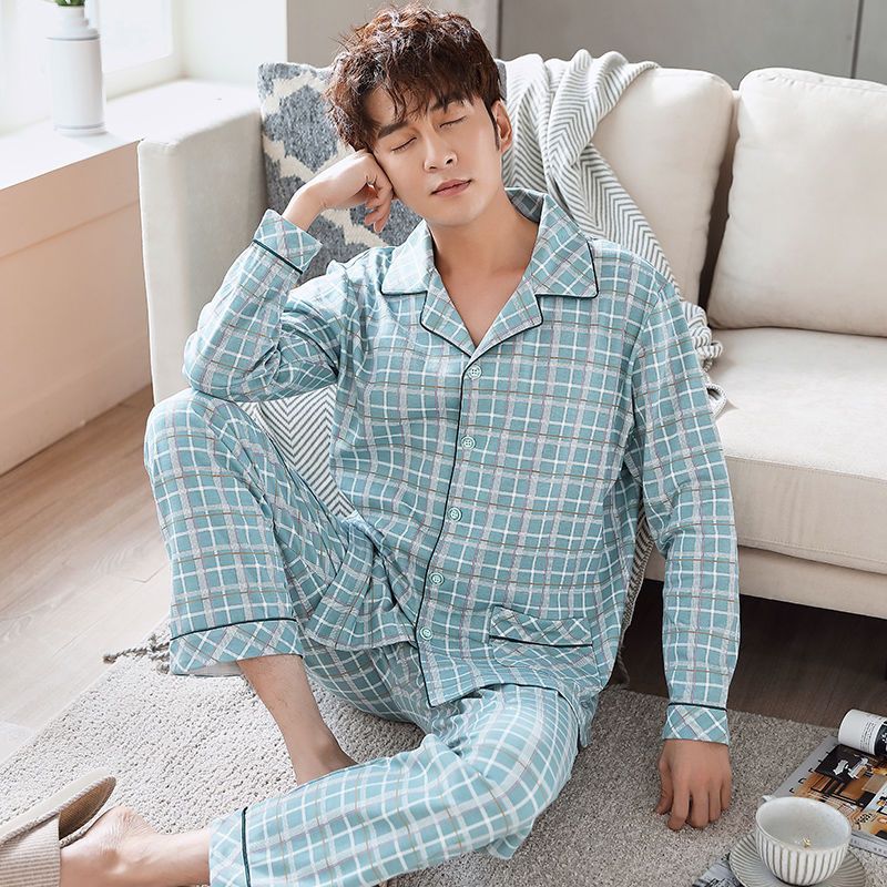 Pijama de algodón 100% de los hombres de manga larga de primavera y otoño más tamaño de otoño e invierno más el tamaño de los hombres gordos homewear traje