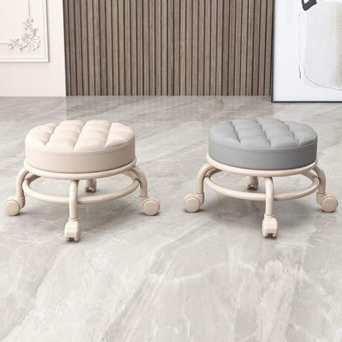 Home Skating Low Bench Children's Swivel Wheel Learning Step Bench Seamless Nail Moving Small Round Bench Living Room Entrance Shoe Changing Bench