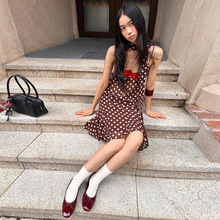 2025欧美夏季跨境新款波点无袖修身上衣波点高腰气质半身裙套装女