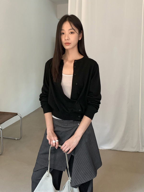 TG 不规则侧扣针织开衫女2025秋季新款简约设计纯色显瘦毛衣25703|undefined