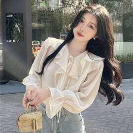 剪刀石2026年春季新款小个子设计感小众衬衣上衣女百搭温柔甜美长