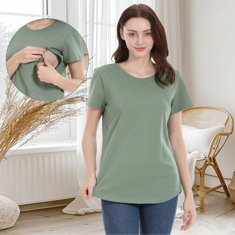 国境を越えた欧米の妊婦の上着の授乳服の外でゆったりした妊婦の半袖tシャツを着て、夏服の大きいサイズのS-5XLをあげます。|undefined