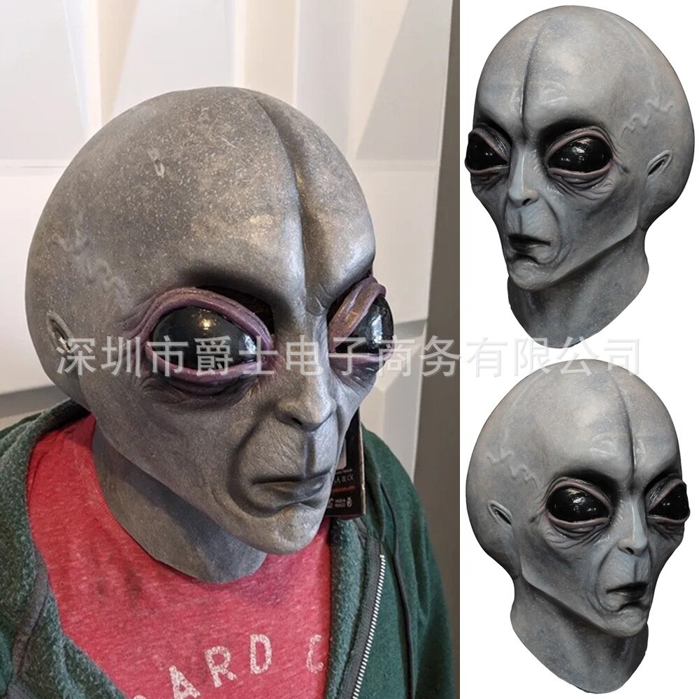 厂家直销 UFO51区灰色外星人面具万圣节恐怖全脸乳胶面具派对头套