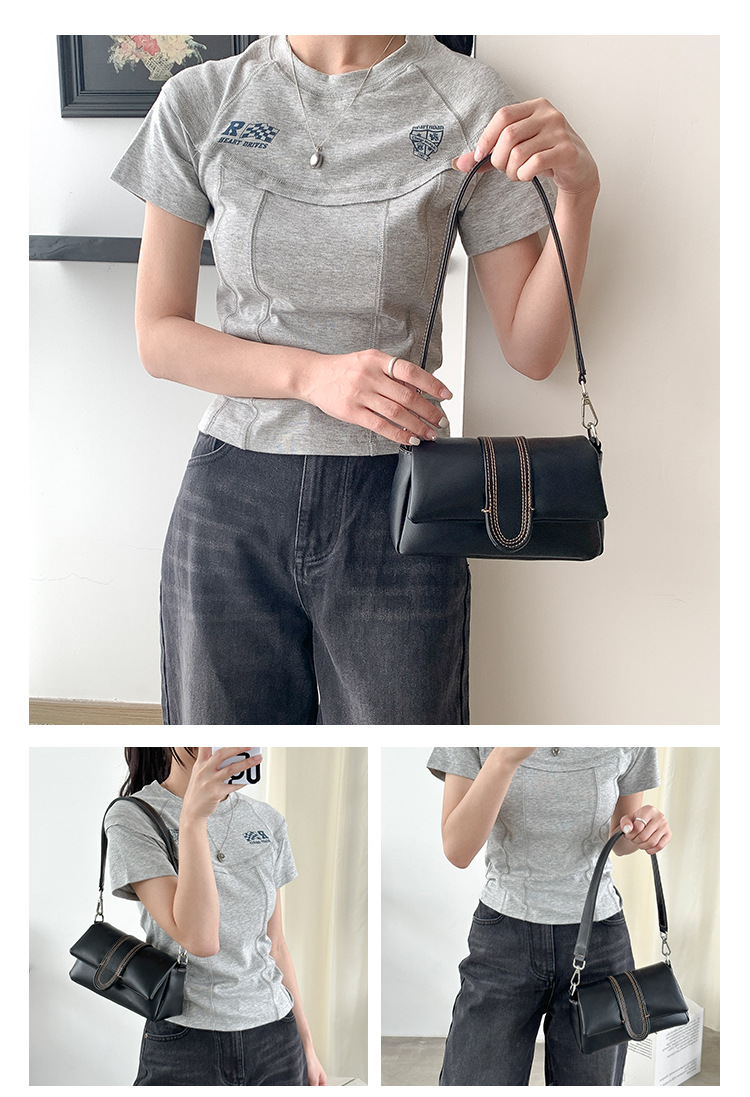 Nuova versione coreana del denim con effetto invecchiato di alta qualità, spalla singola da donna, design di nicchia, ascella in pelle PU_voghion.com