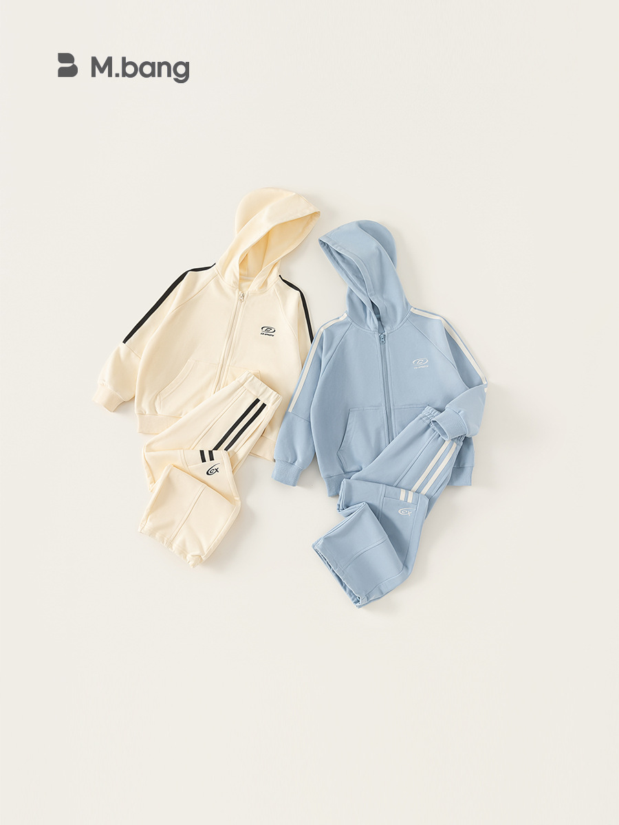 Yubao ropa infantil primavera traje casual bolsillo chaqueta con capuz chaqueta pantalones casuales deportivos de dos piezas