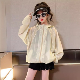 Selected Girls' Children's Wear Hooded Sunscreen Clothes Quick-Drying 2024 Summer Children's Thin Coat Middle and Big Children's Sunscreen Clothes Trendy