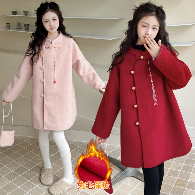 Zhili children's clothing, girls' red New Year's greeting outfit, winter thickened children's Chinese style stylish Tang suit Hanfu coat