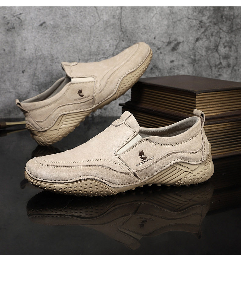 Giày nam cổ thấp kiểu Martin da thật size lớn, đế bằng, dây thun — D2085 màu kaki, D2085 màu xám chi tiết 24