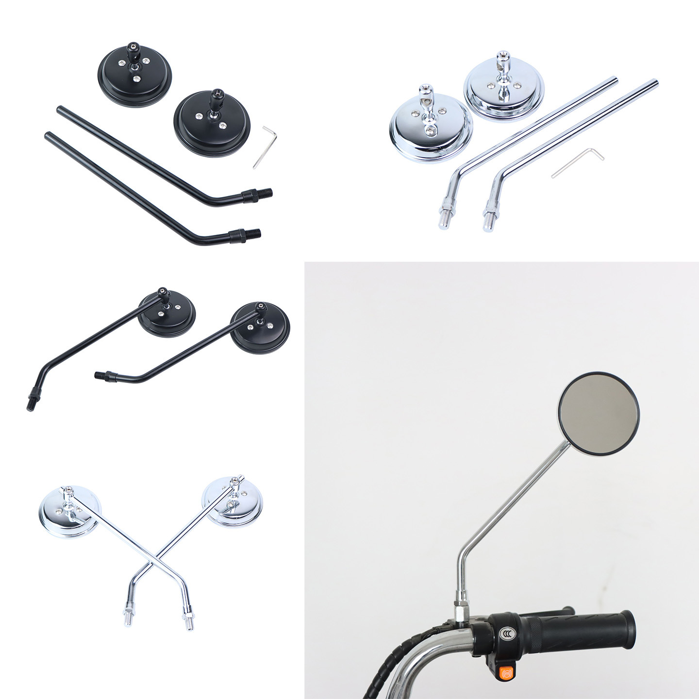 Cross-Border Small Round Electric Scooter Accessories Retro Full Metal Round Extended Bar Rearview Mirror Bicycle Mirror