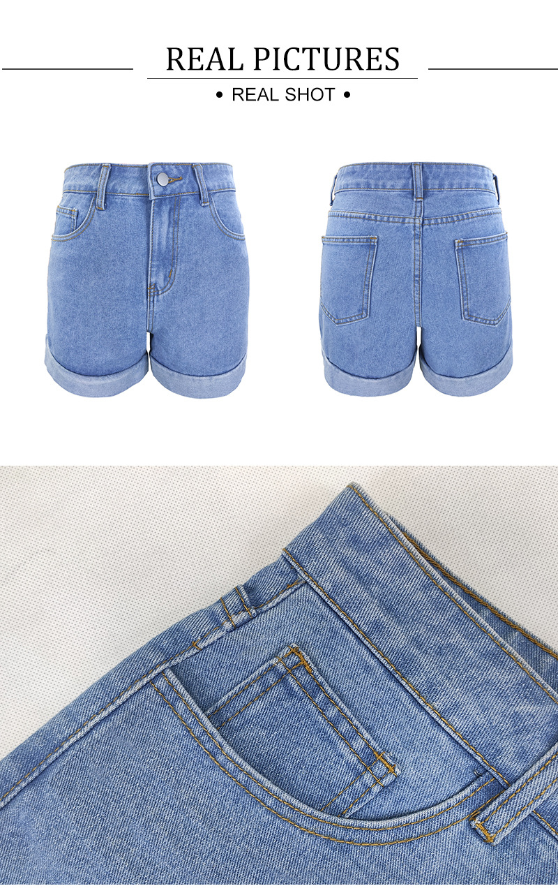 Dam jeansshorts med hög midja och rak passform för sommaren_voghion.com