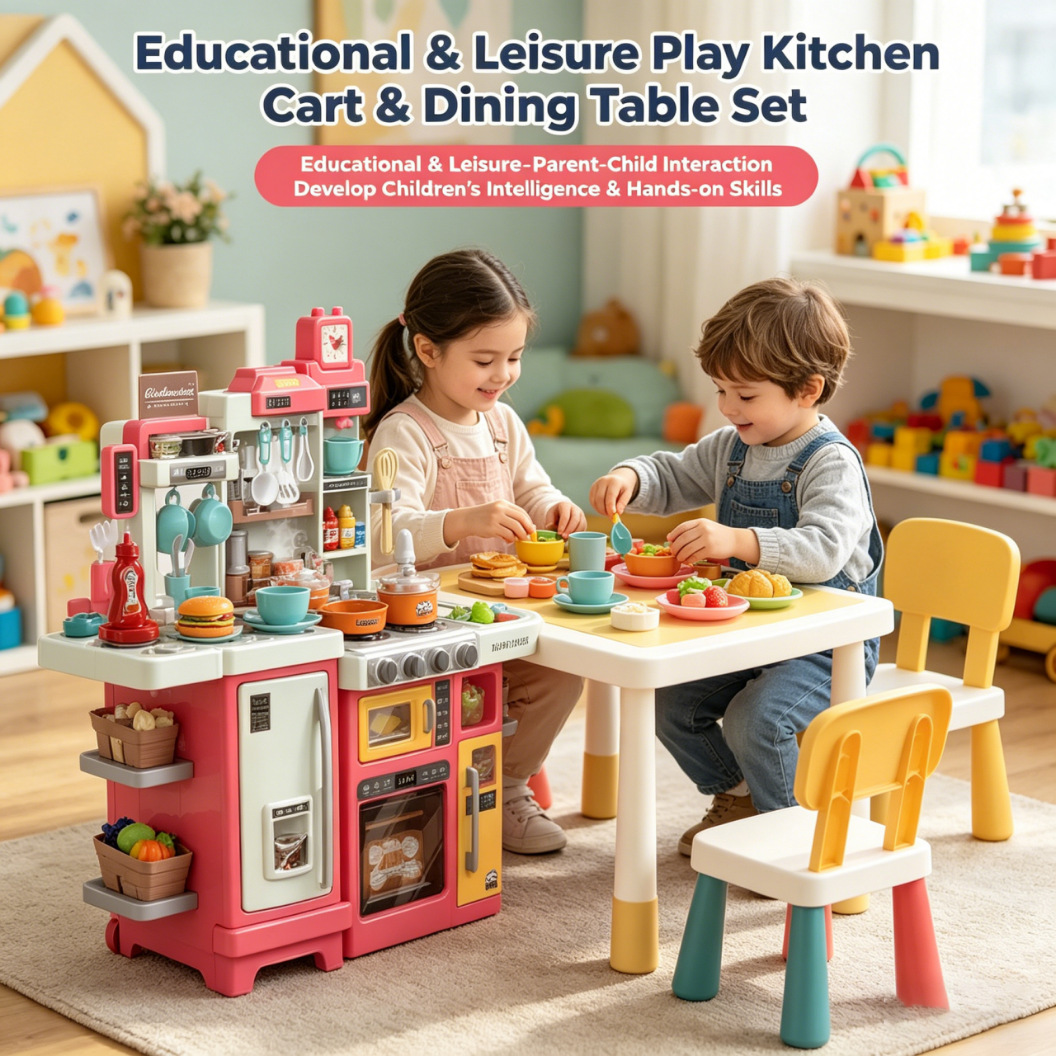 Niños transfronterizos en casa simulación de mini cocina simulación de cocina spray mesa de comedor ajuste de alimentos cambiantes de color