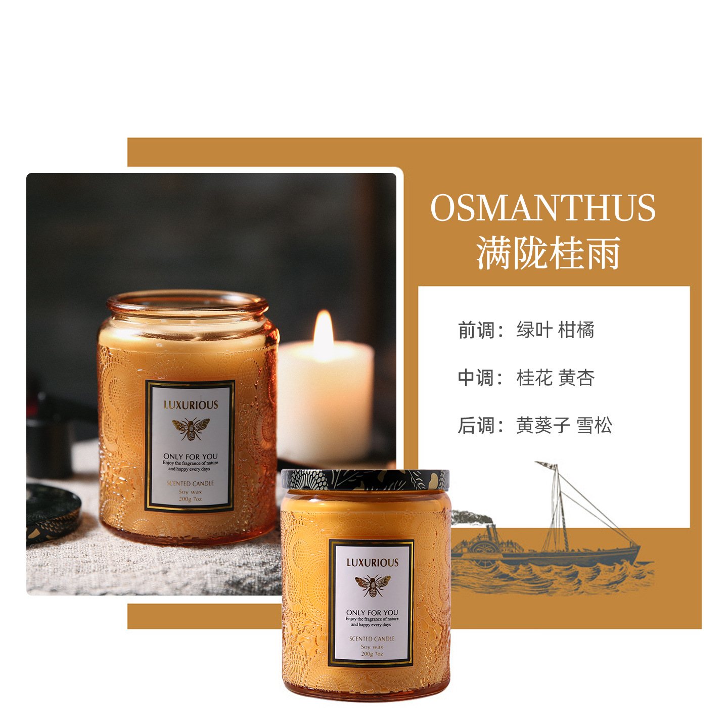 家庭用米香アロマキャンドル 中サイズ エンボス加工ガラスカップ アロマギフト 高級フレグランス 無煙大豆ワックス