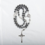 亚马逊热销黑胆石十字架念珠项链饰品男女长款祈祷念珠厂家批发