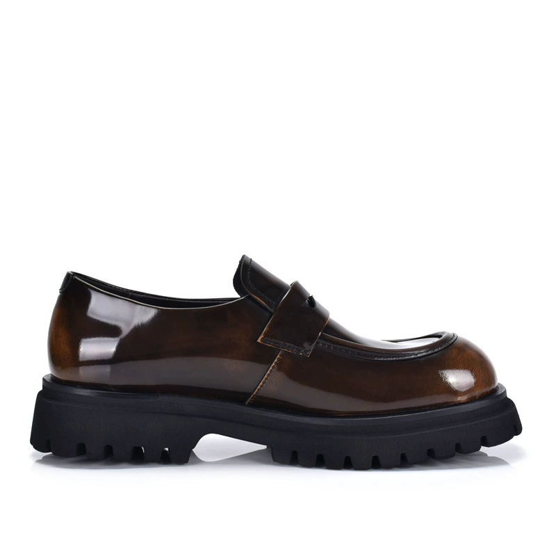 Trend leather loafers platform for leisure, comfortable breathable footwear, Korean style, cowhide, genuine leather, soft sole