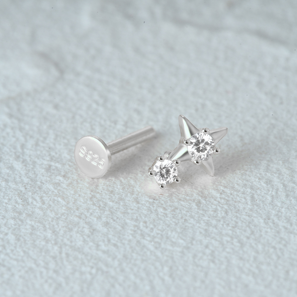 2g Weight Zircon Inlay Material Ear Studs Classification 1 Piece Quantity Daily Occasion 925 Sterling Silver Material Geometric Pattern Women's Gender Plating Design Simple Style Style 1 Piece Ear Cartilage Rings & Studs Simple Style Geometric 925 Sterling Silver Plating Zircon 47