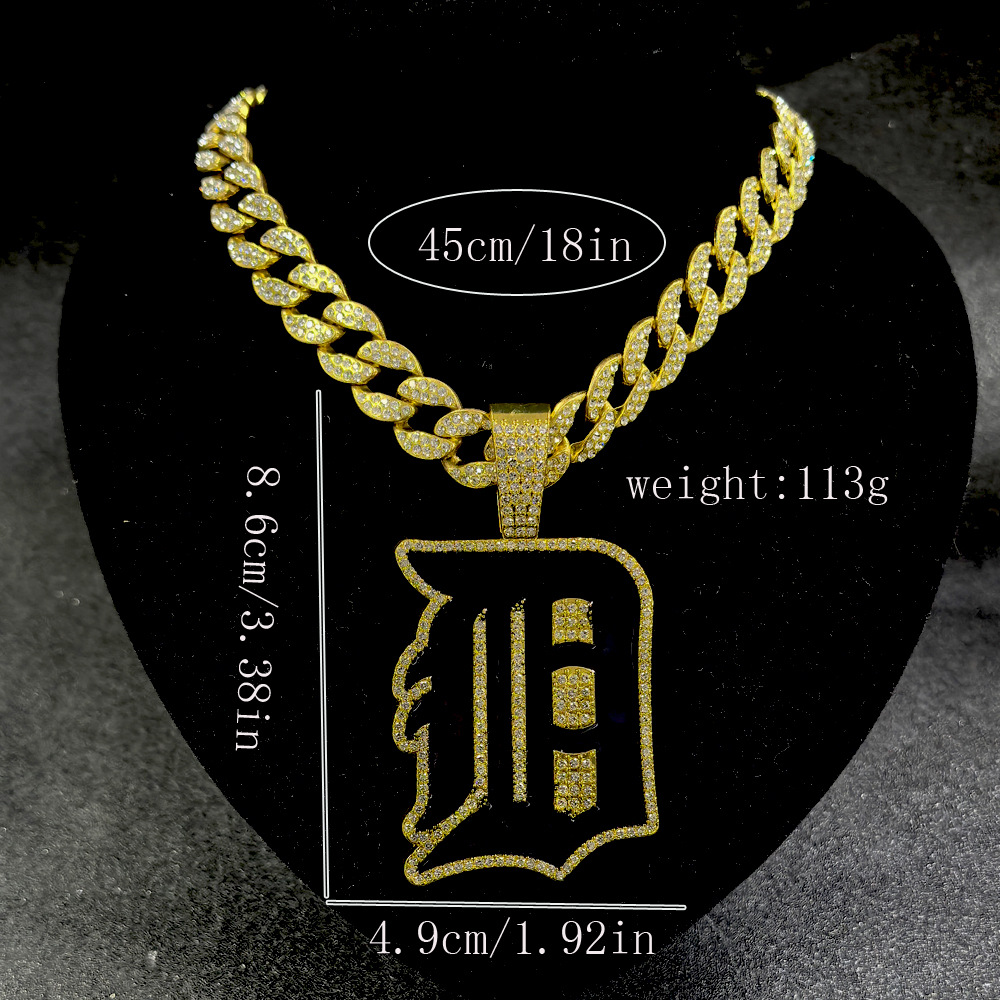 Europa y América Hip Hop Detroit Tigers Colgante de letras D hombre marca de moda personalidad de collar de rap personalizable image 9