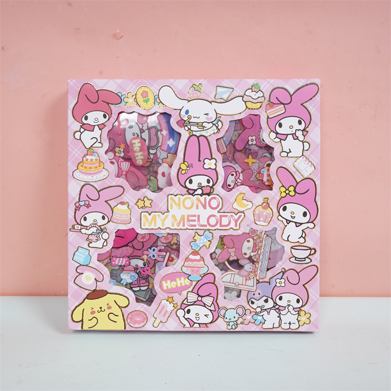 Sanrio Cultural y Creativo Moe Star Party 100 en PET Pegatinas impermeables transparentes Stitch Children's Kapi Hand Cart Periférico