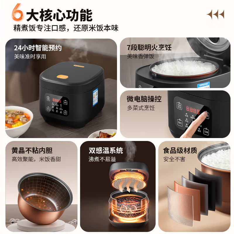 新款3L智能迷你电饭煲2一5人小型多功能米汤分离全自动预约电饭锅|undefined