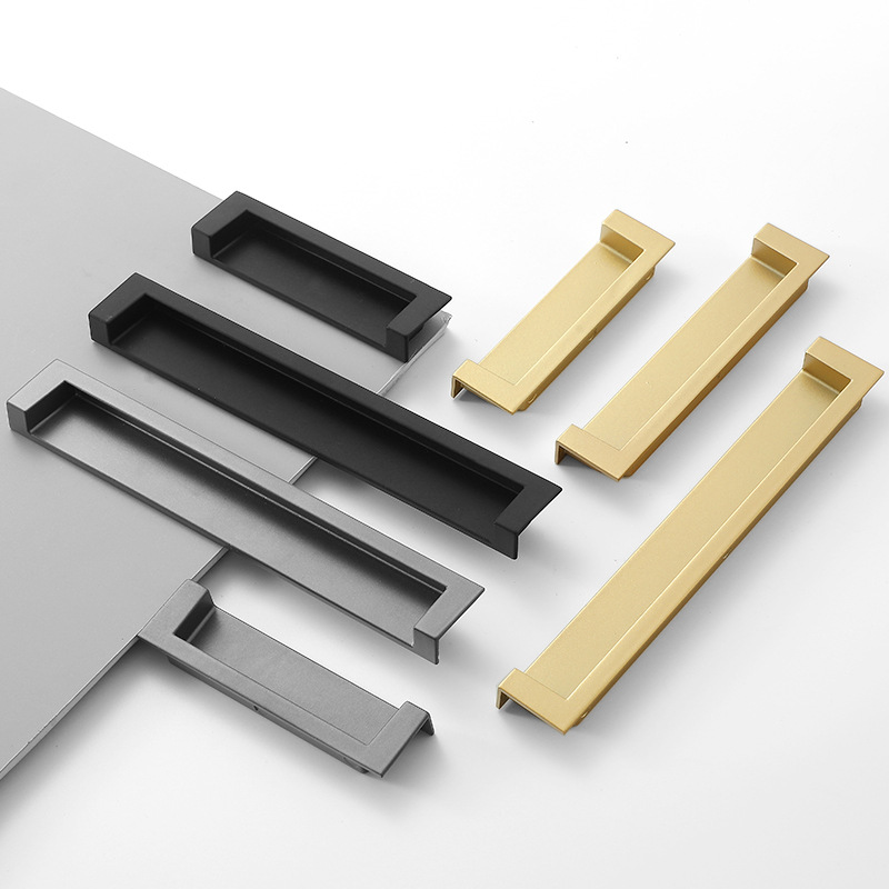 黑色嵌入式暗裝拉手金色銀色抽屜把手挖槽移門加長對裝拉手