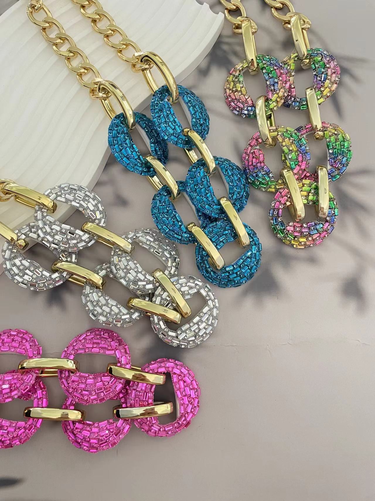 None Pendant Material Hip-Hop Solid Color Rhinestones Artificial Crystal Copper Wholesale Necklace