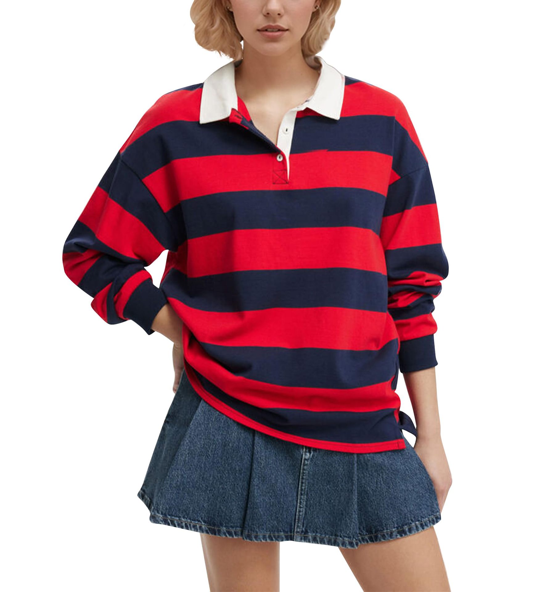 Felpa oversize a righe da donna con fodera in pile_voghion.com