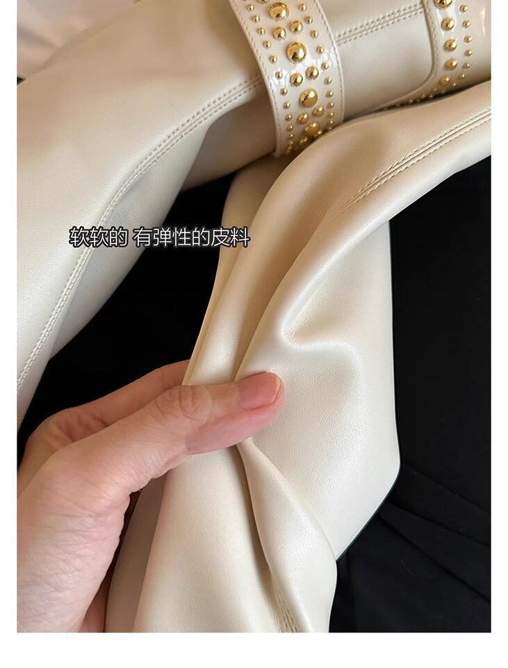 Bốt ngắn nữ mũi vuông bằng da bò nguyên miếng, gót vừa 3–5 cm, đế dày, khóa kéo phía sau — Màu trắng (giày bốt ngắn), Màu đen (giày bốt ngắn), Đen (bốt) chi tiết 41