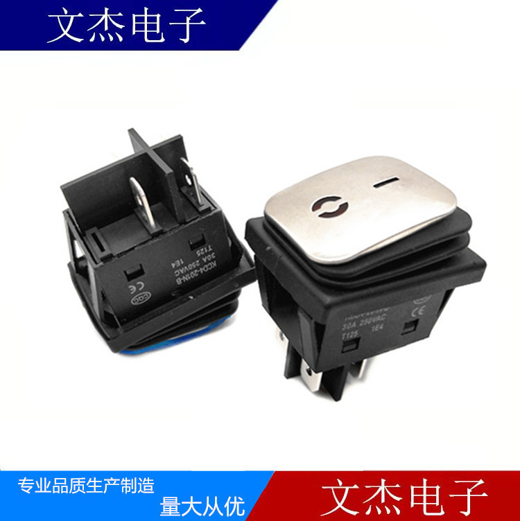厂家供应KCD4金属不锈钢面板防雨型船型开关4脚2档带LED灯16A30A
