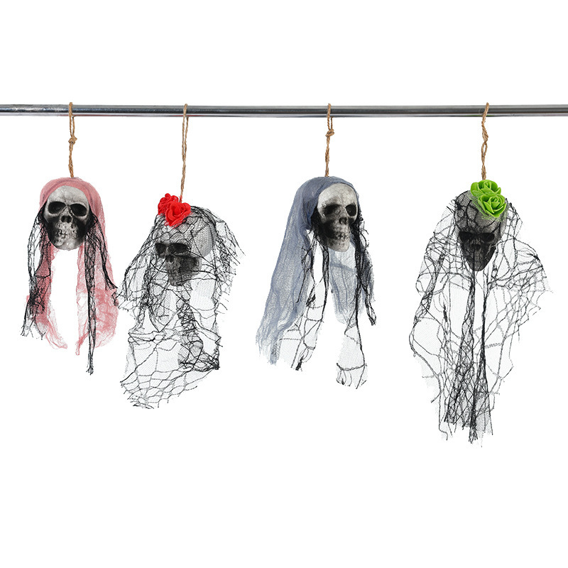 Halloween Little Hanging Ghost Cross-border venta caliente hilo de red calavera casa embrujada decoración del lugar accesorios horror Hanging Ghost