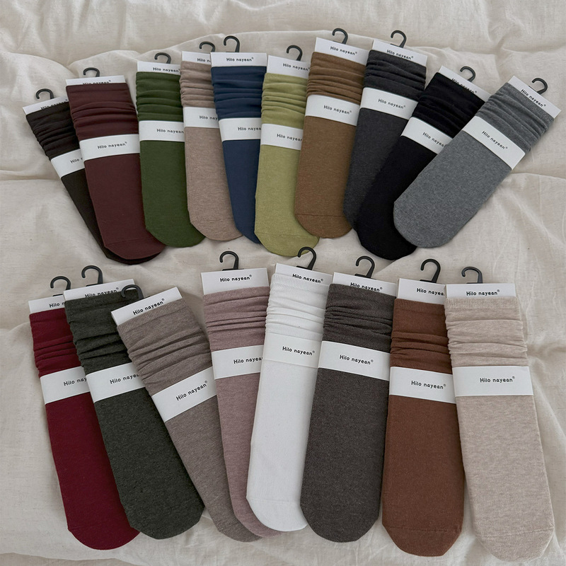 Nanye 2026 Autumn/Winter Solid Color Slouch Socks Korean Style Simple Versatile Cotton Mid-Calf Women's Socks