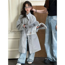 2025新款韩版童装女童经典纯色宽松风衣外套中长款高级感休闲上衣