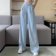 黒の広脚スーツのカジュアルパンツ女性2024の新春夏のモップのズボンの腰がゆったりしている感じのズボン