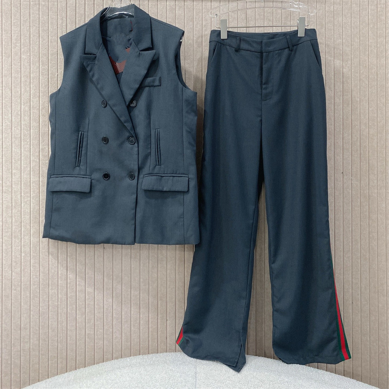 Double-Breasted Suit Vest Paired with Straight-Leg Suit Pants Set 64778 Double-Breasted Suit Vest Paired with Straight-Leg Suit Pants Set 64778