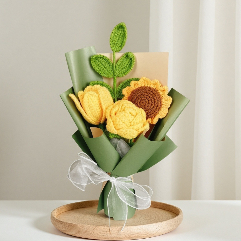 Ramo de Navidad transfronterizo, hilo de lana de crochet a mano, hilo de lana de tulipán, adornos de flores de punto, regalos a mano