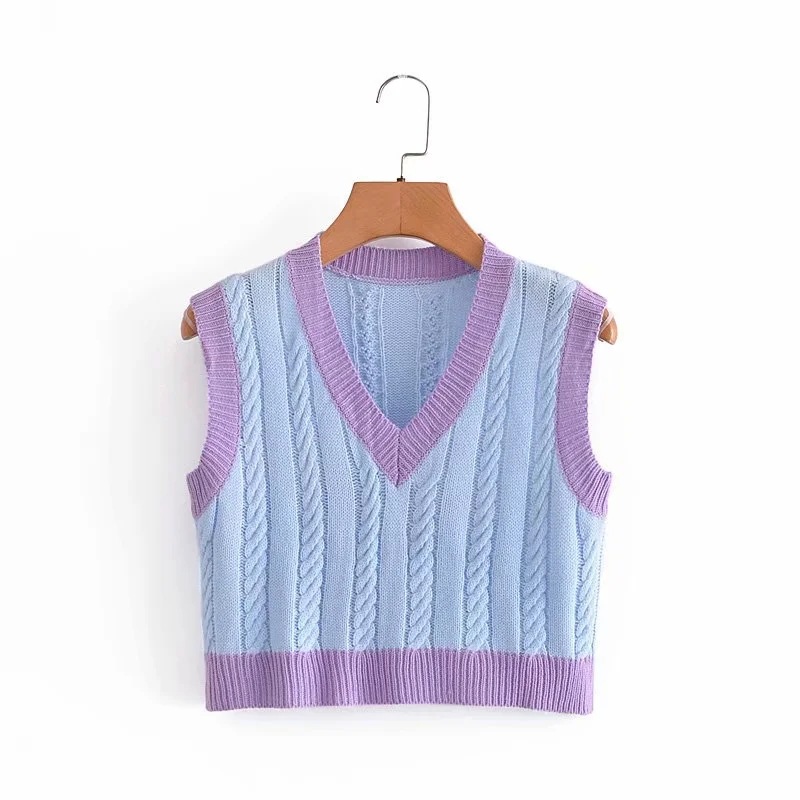 Retro V-Neck Short Knitted Vest NSAC62910