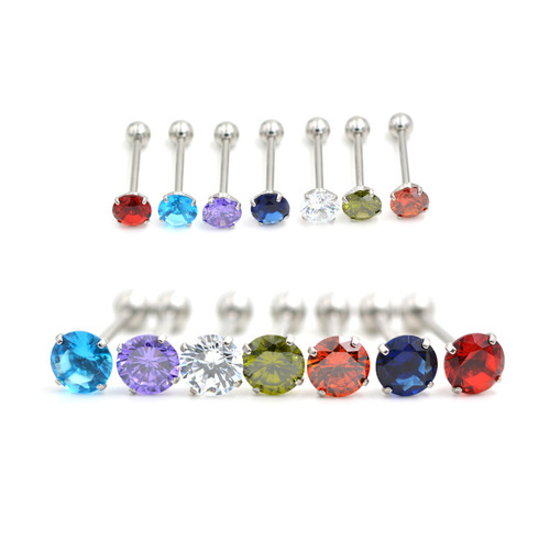 1.6*16mm round grabbing zircon tongue nail human body piercing with ball tongue ring zircon foreign trade piercing jewelry wholesale