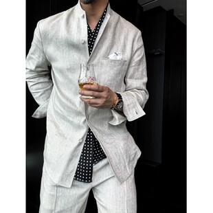 Summer elite shirt, trousers, men's set, loose fit, light luxury style