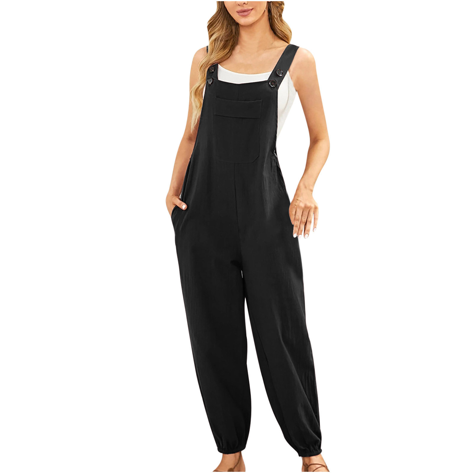 Nueva ropa de mujer transfronteriza europea y americana de algodón y lino mono bolsillo pantalones de la Liga Amazon casual pantalones lápiz