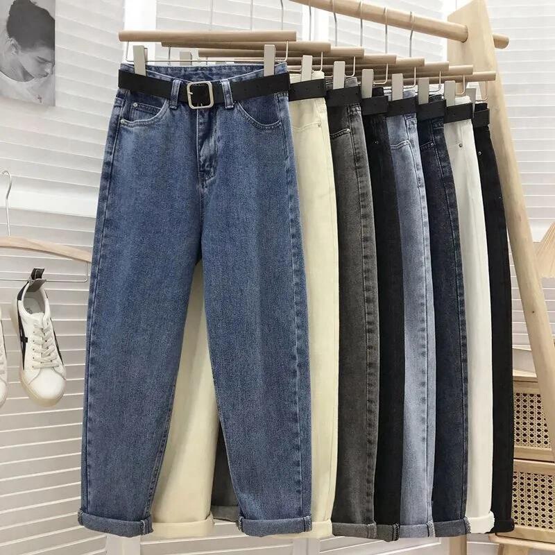 Spring and Autumn 2021 New Korean Style Small Straight Pants All-match High Waist Slimming Women's Wear Harlan Torre Denim Pants