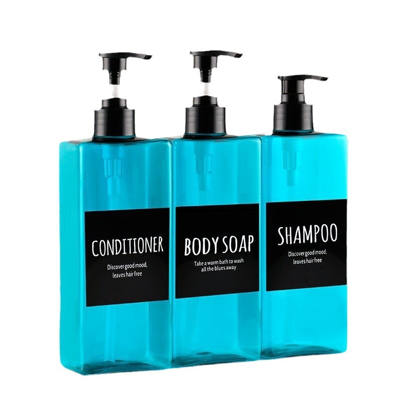 En stock 500ml marrón champú cuadrado botella plana PET prensa Gel de ducha acondicionador de cabello plástico sub-botella