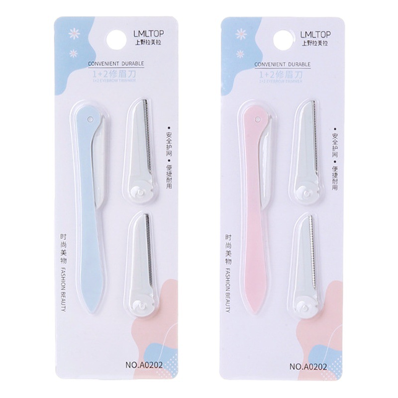 Lmltop Portable Folding Eyebrow Trimmer Stainless Steel Eyebrow Razor with 2 Replacement Blades Eyebrow Trimming Makeup Tool A0202