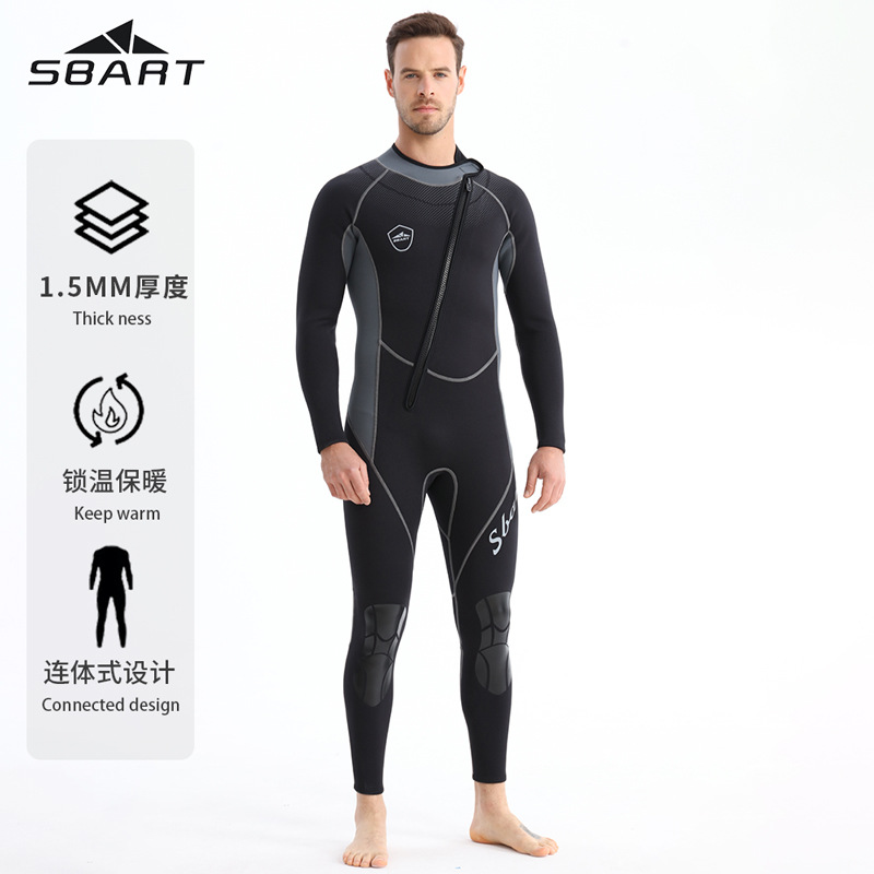 sbart Shabbat New Warm Wetsuit 1.5mm Long Sleeve One-piece Men's Swimsuit Sunscreen Surfing Wetsuit