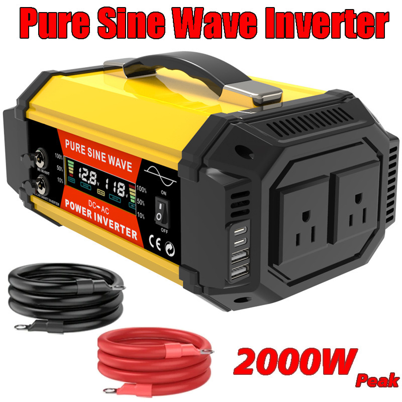 Cross-Border Popular American Standard Pure Sine Wave Inverter 12V to 110V/120V500W800W1000W with Lcd Screen