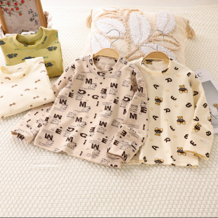 280g Children's Autumn Clothes Single Top Shirt Shvelvet Cotton Middle Collar Base Shirt for Boys and Girls Middle and Big Children Boneless Thermal Underwear