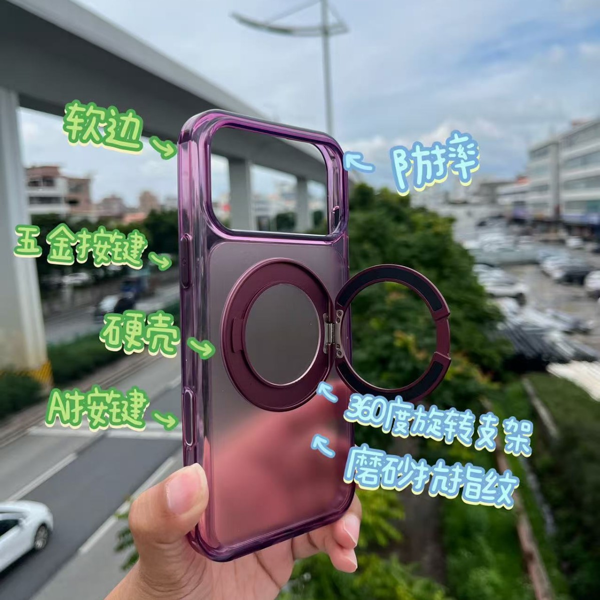 Apple 18 üçün qırmızı mat telefon qabı — dayaqla, 2-si-1-də