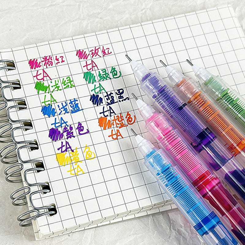 Colorful 9-Color Straight Liquid Quick-Drying Large-Capacity Ballpoint Pen 0.5 Student Syringe Pen Gel Pen Office Signature Pen