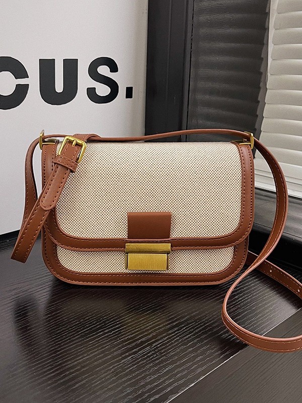 Nicho de diseño de lino empalmado bolso para mujeres 2024 nueva moda moda bolso cuadrado pequeño bolso casual simple mochila