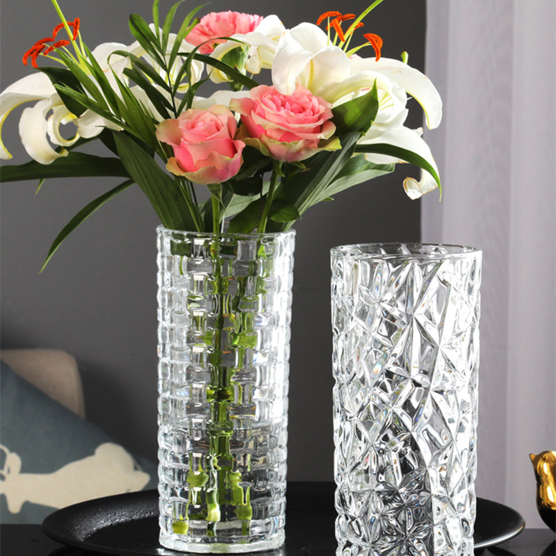 Large High-end Thickened Crystal Light Luxury Creative Transparent Glass Hydroponic Flowers Living Room Mahogany Ornaments Vase