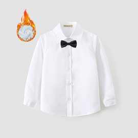 男童衬衫秋冬季加棉加绒长袖衬衣儿童纯棉加厚装保暖男童白色衬衫