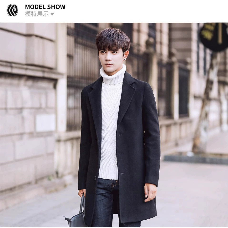Шерстяное пальто, Мужская ветровка средней длины, весна и осень, модное приталенное пальто в Корейском стиле для внешней торговли, Молодежная мужская одежда AliExpress
