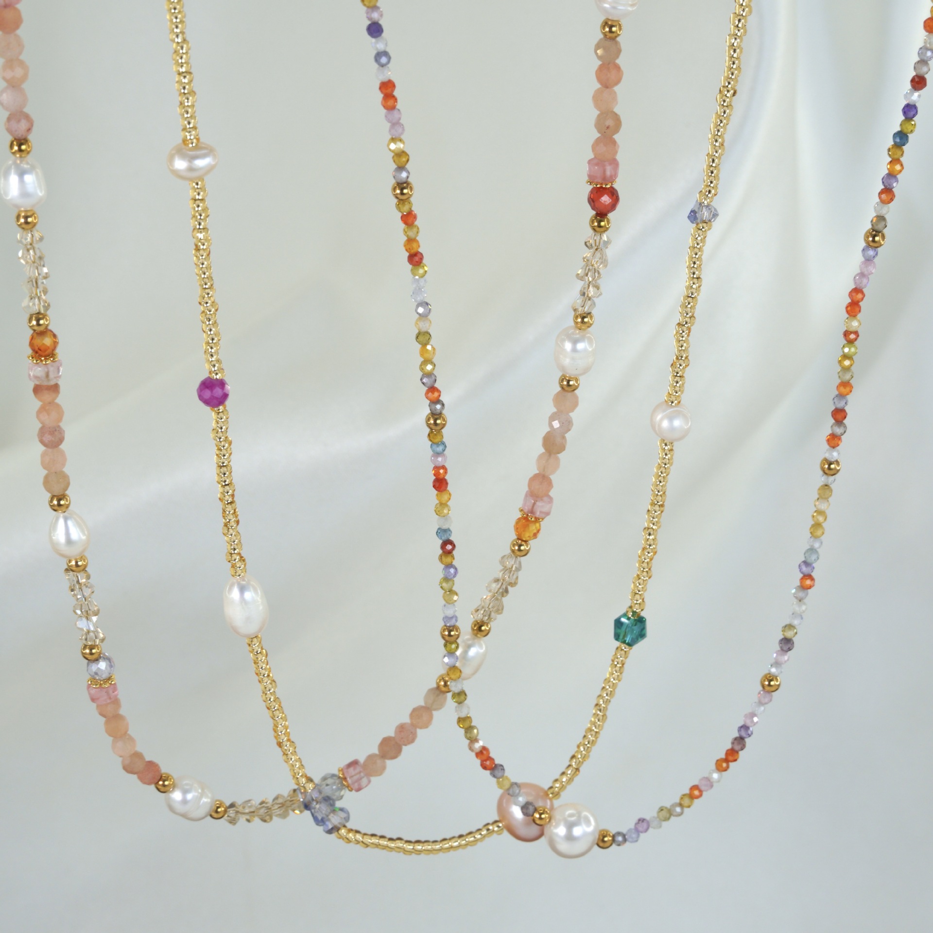 10g Weight 304 Stainless Steel Pendant Material Necklace Classification Simple Style Artistic Colorful Natural Stone Freshwater Pearl Titanium Steel Beaded Necklace